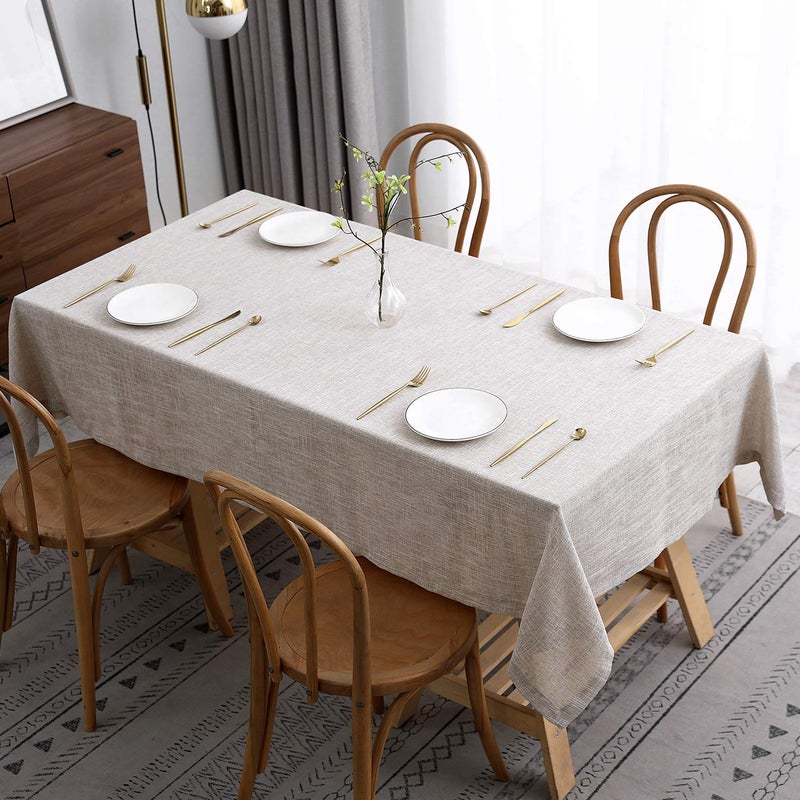 maxmill Flaxy Faux Linen Table Cloth with 2-Tone Slubby Texture Wrinkle Resistant Anti-Shrink Soft Tablecloth for Kitchen Dining Tabletop for Buffet Banquet Parties Rectangle 60 x 140 Inch Linen - Image 1